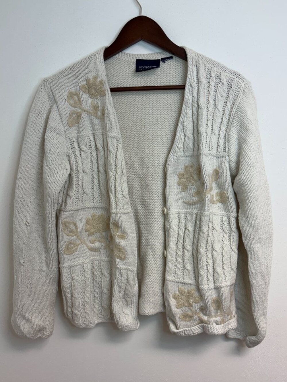 Vintage Cardigan Off-White Cream Women's Long sleeve Liz Claiborne Winter Fall